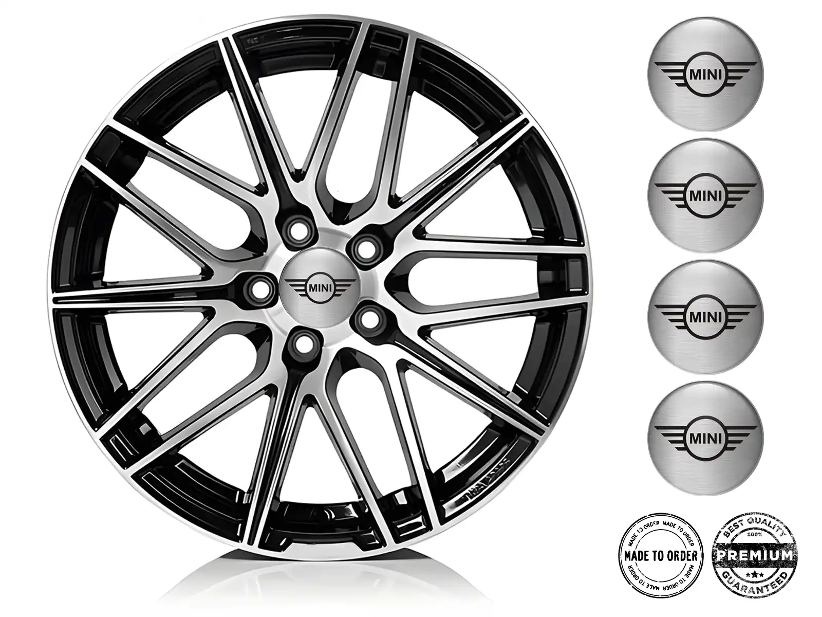Mini Cooper Decals on Wheels Style Racing Domed Stickers